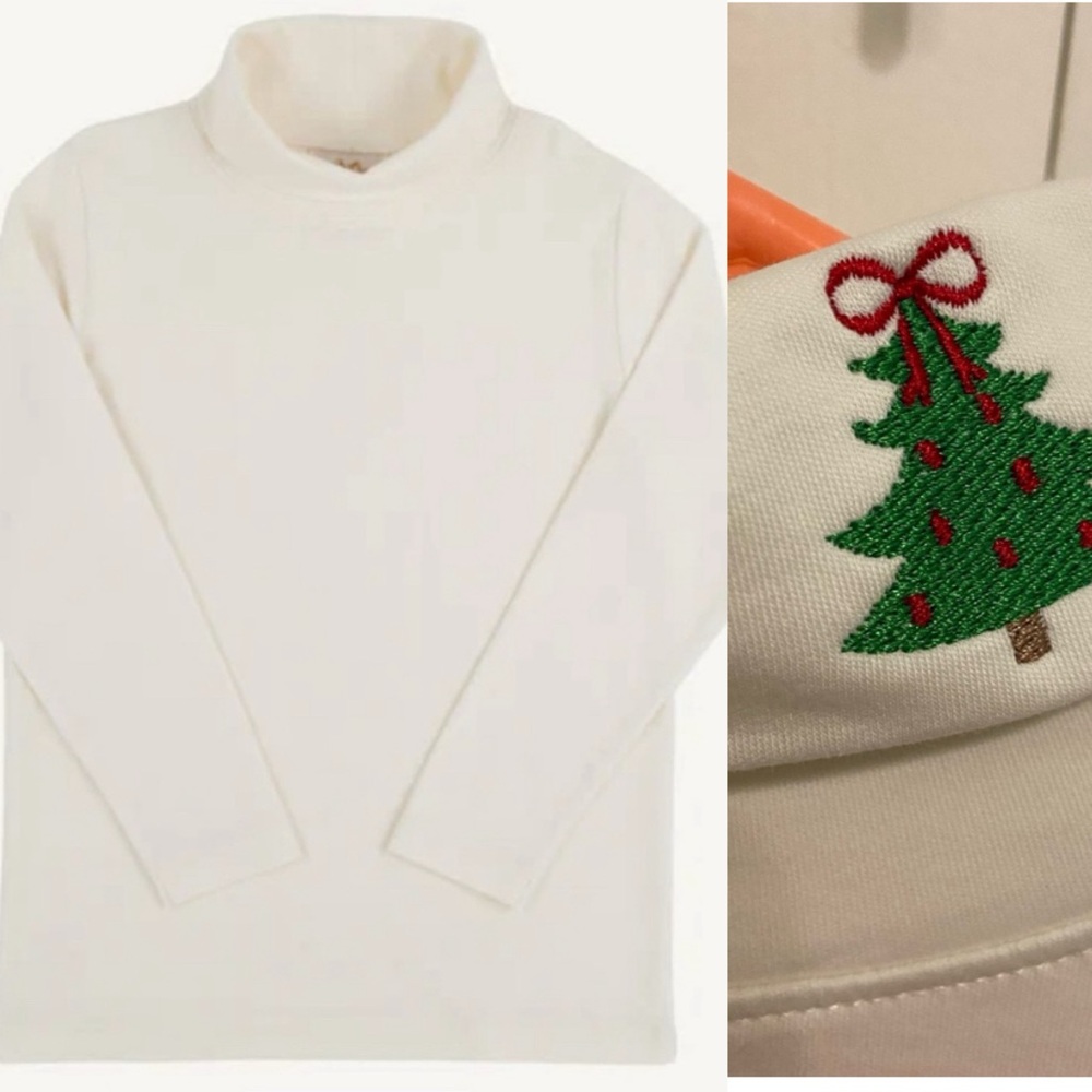 NWT TBBC Tatum Turtleneck in Palmetto Pearl, Christmas tree embroidery, size 7